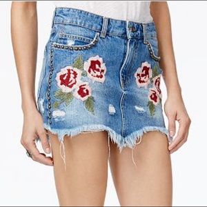 Free People Wild Rose embroidered denim mini skirt